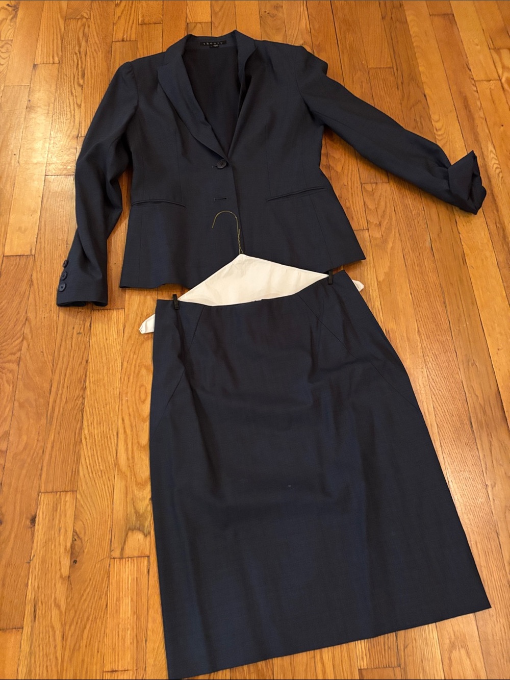 Theory Navy Two-Piece Women's Suit Jacket & Skirt